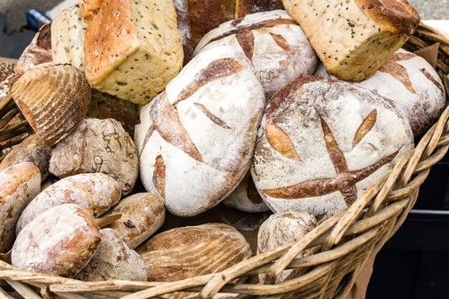 Loaves of fresh bread at the market
