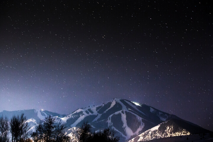 A view of Baldy, one of Sun Valley’s ski mountains, in the winter.