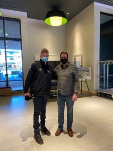 Rowen Jones and John, the general manager of the Limelight Hotel Ketchum, during the pandemic in 2020.